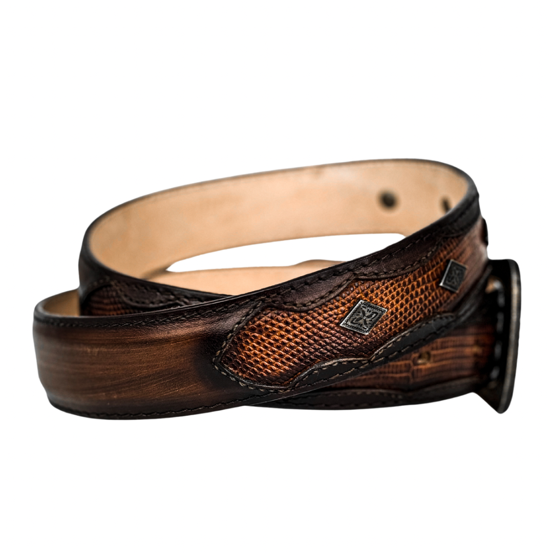BROWN LIZARD/LEATHER WESTERN BELT