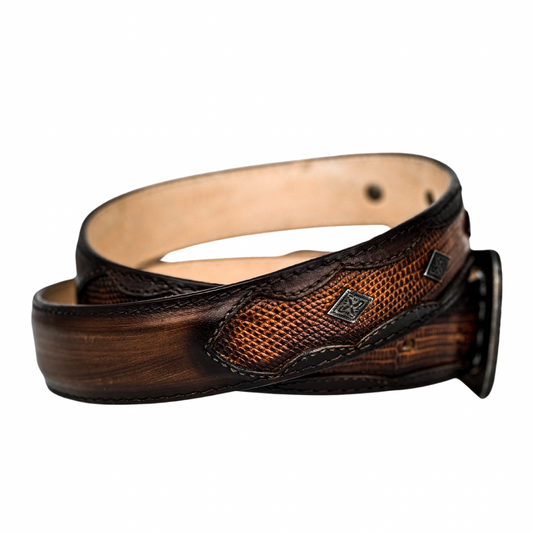 BROWN LIZARD/LEATHER WESTERN BELT