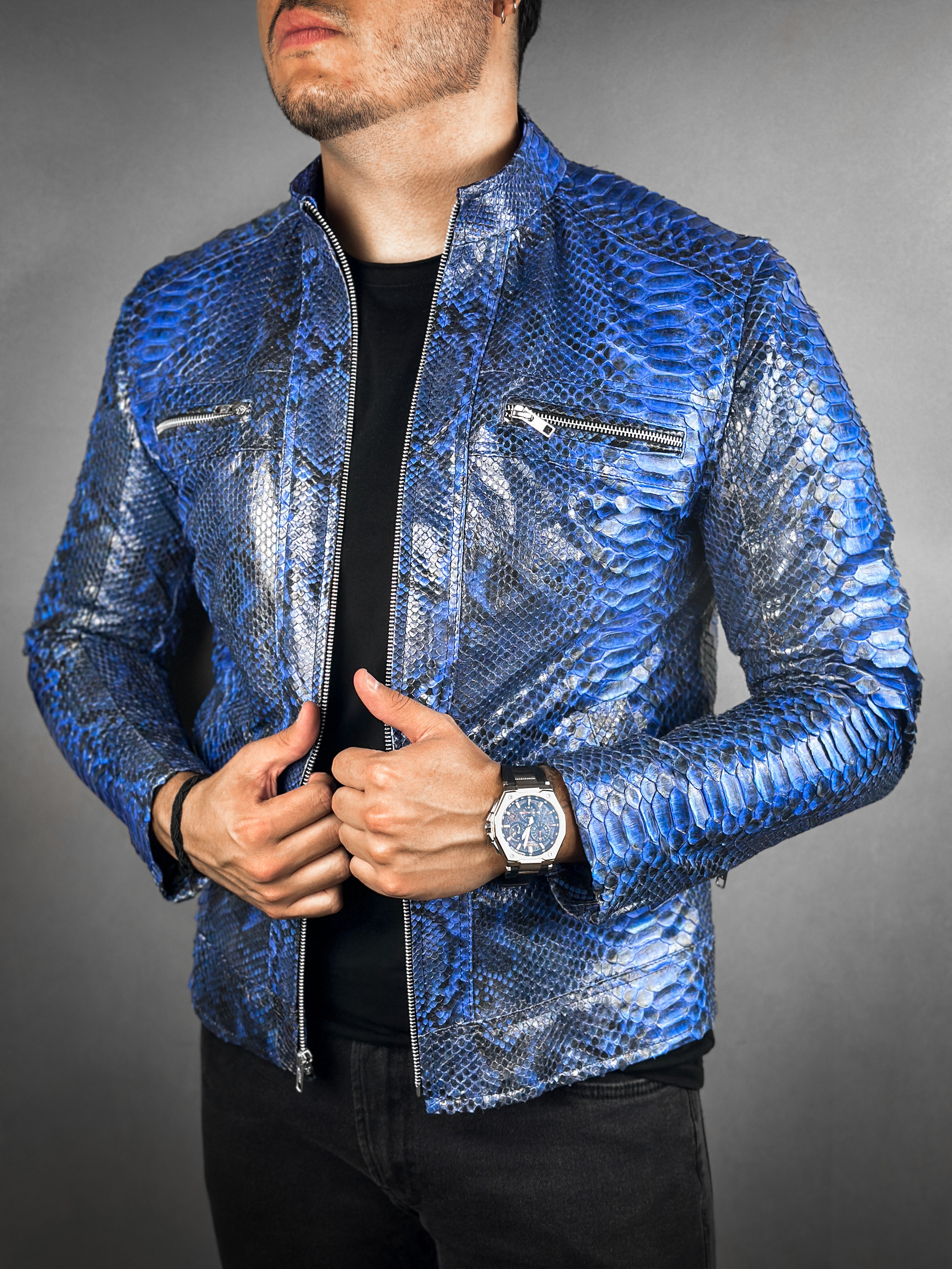 BLUE PYTHON JACKET – LuxxeMx