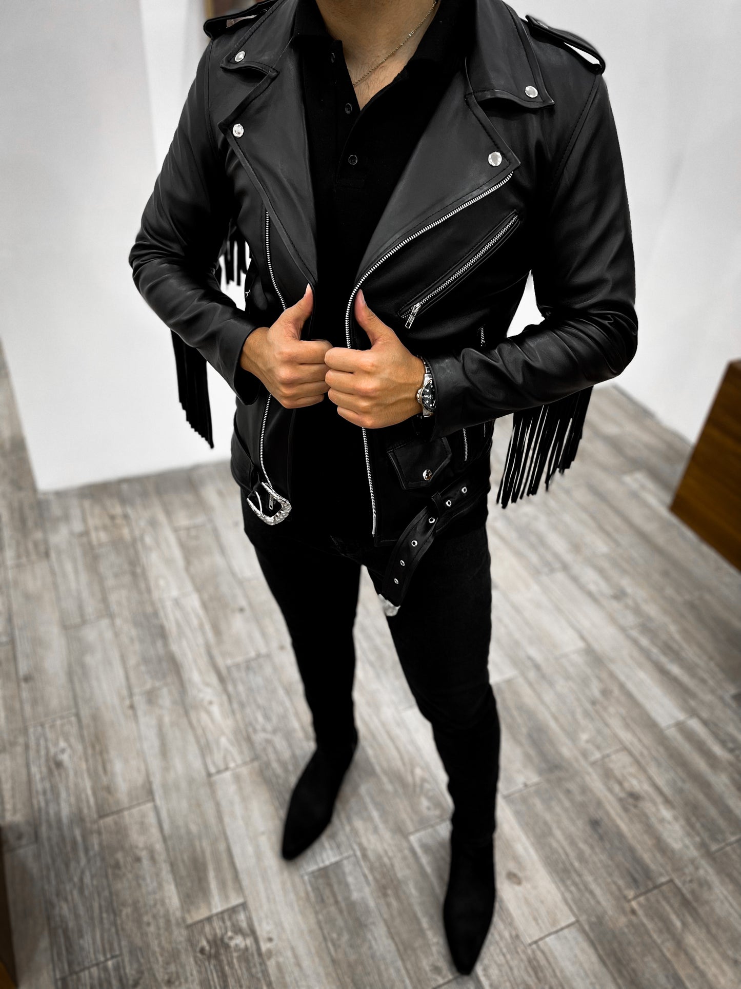 BLACK FRINGED BIKER