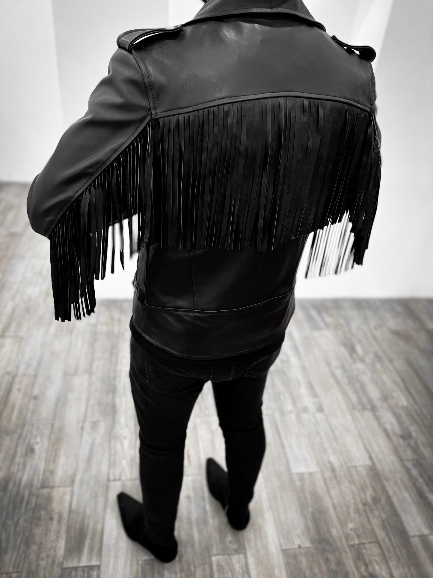 BLACK FRINGED BIKER