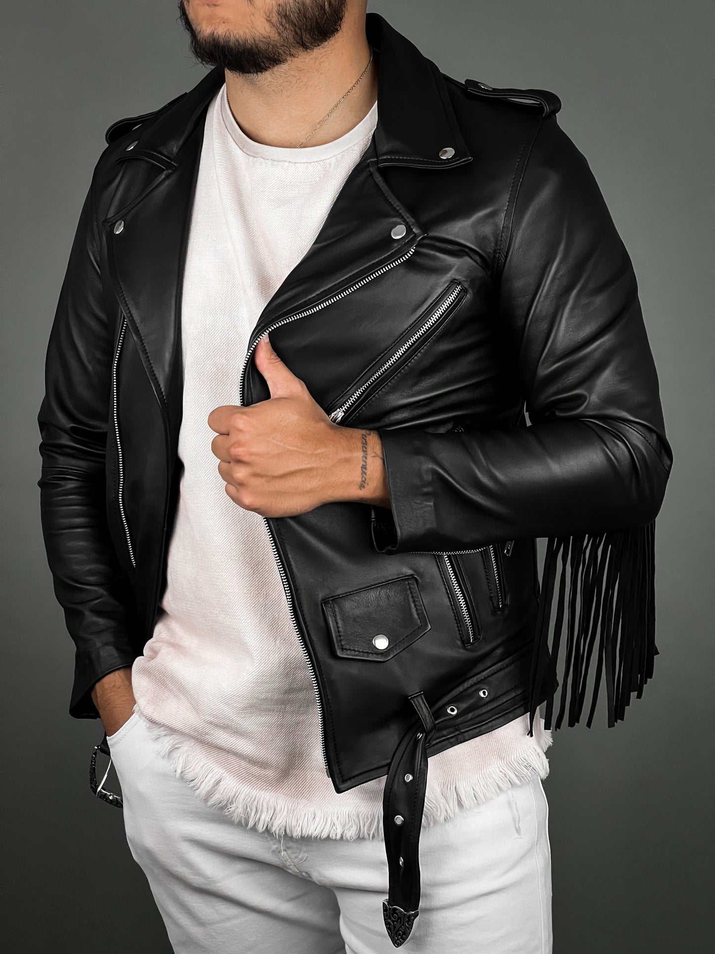 BLACK FRINGED BIKER