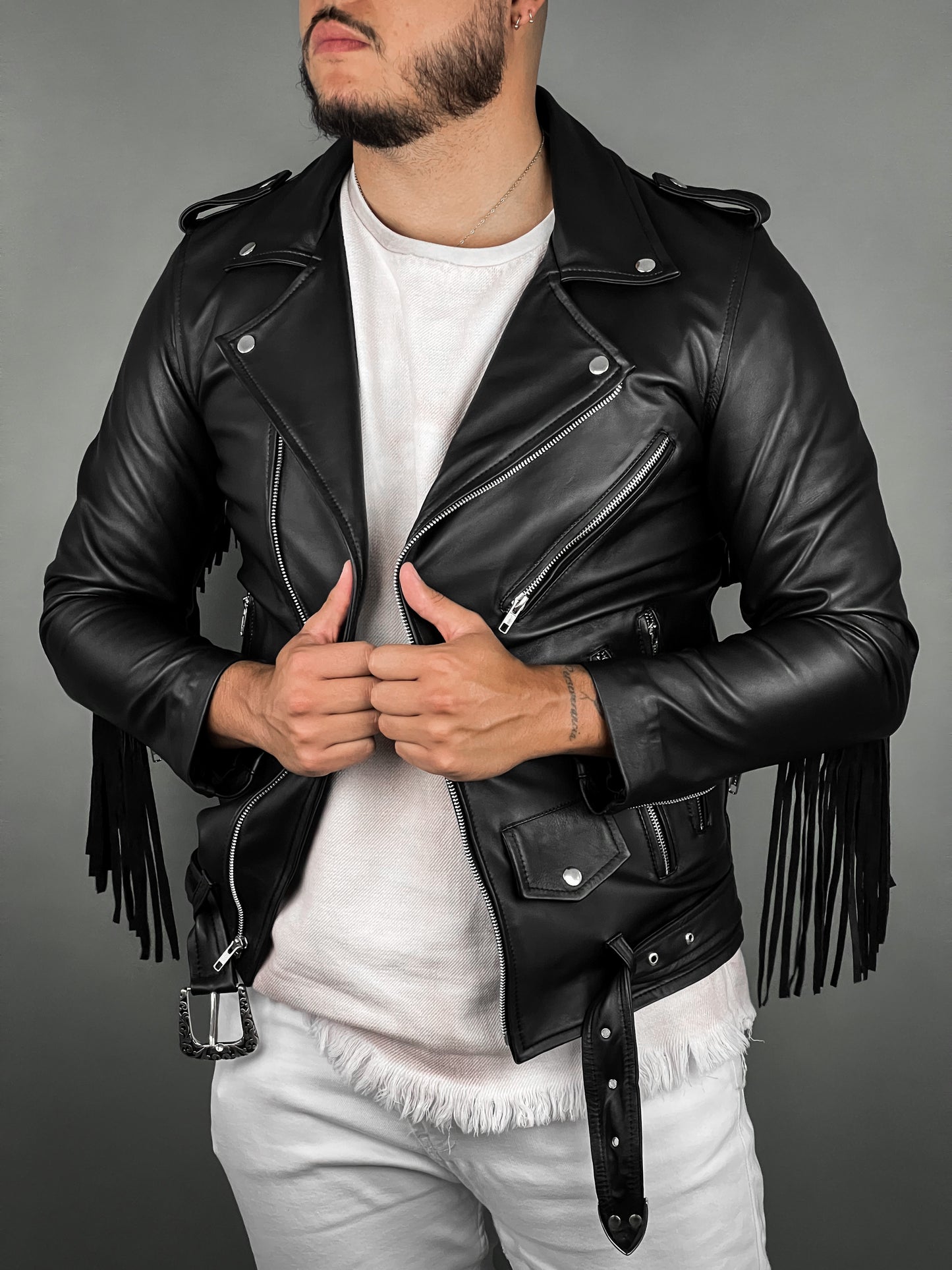 BLACK FRINGED BIKER