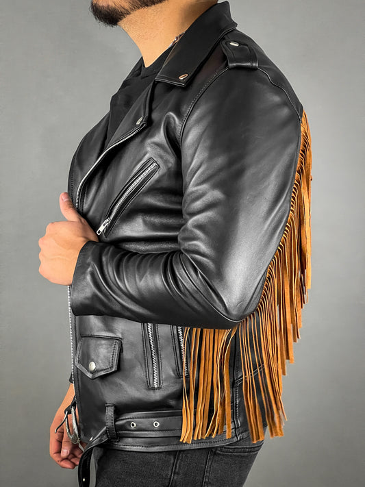 BROWN FRINGED BIKER